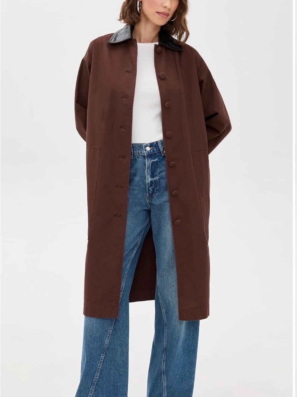 Women’s Brown Trench Coat with Contrasting Black Collar
